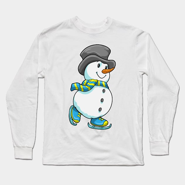 Snowman at Ice skating with Scarf & Hat Long Sleeve T-Shirt by Markus Schnabel